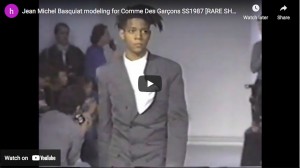 Jean Michel Basquiat modelando para Comme Des Garçons